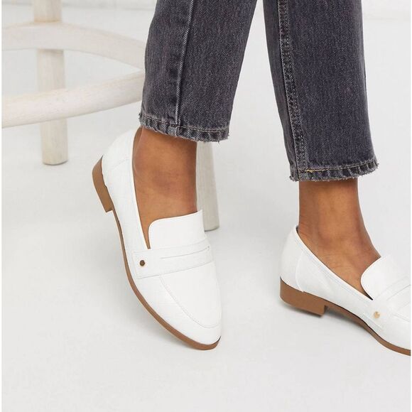 London Rebel flat loafers in matt white croc size US 8 /39 - Picture 1 of 10